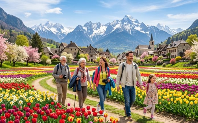 Una familia disfrutando la primavera | Imagen creada en inteligencia artificial Una familia disfrutando la primavera | Imagen creada en inteligencia artificial